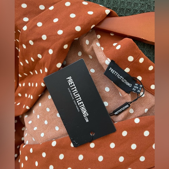 NEW Pretty Little Thing Burnt Orange Polka Dot Dress - Picture 8 of 8
